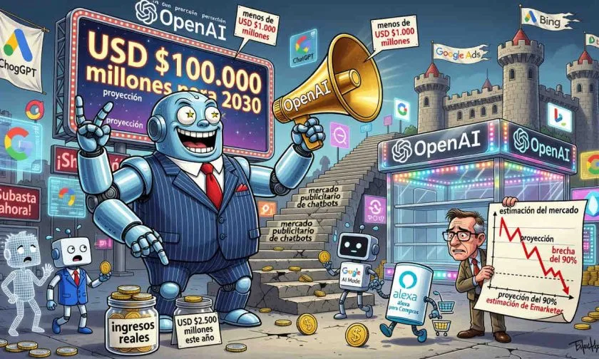 OpenAI enfrenta un déficit del 90% frente a su propia proyección de ingresos publicitarios