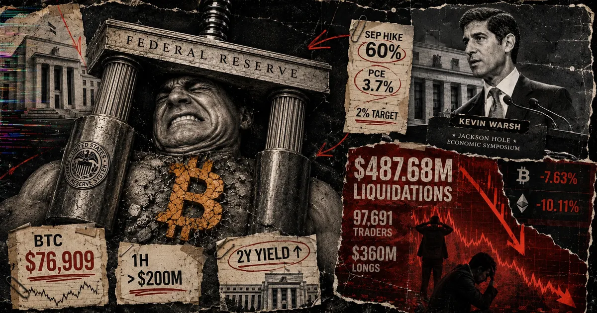 Bitcoin dips below $77,000 amid $488 million liquidation after Fed Chair's remarks