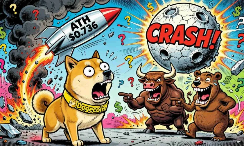 Dogecoin se aferra a los $0.072 tras desplomarse un 90% desde su máximo histórico