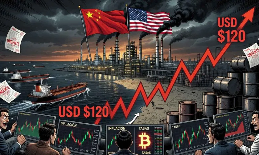 China desafía sanciones de EEUU y el petróleo toca USD $120 con impacto potencial en BTC