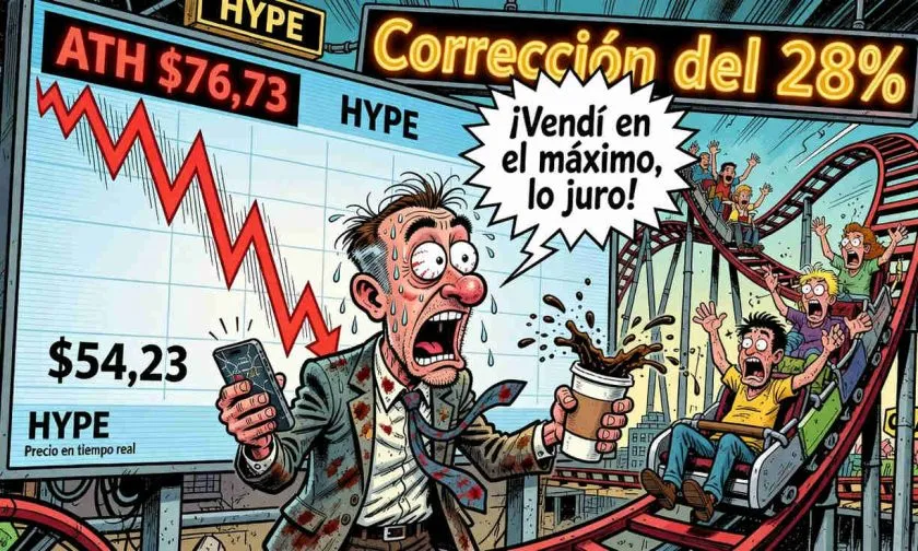 HYPE pone a prueba el soporte de los USD $54 tras una corrección del 28% desde su máximo histórico