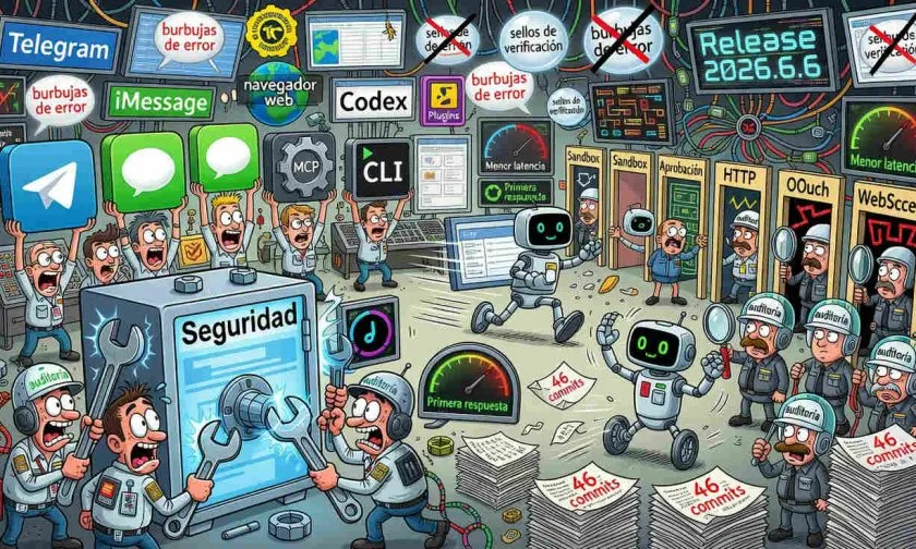 Openclaw 2026.6.6 endurece la seguridad y acelera su interfaz con 46 commits