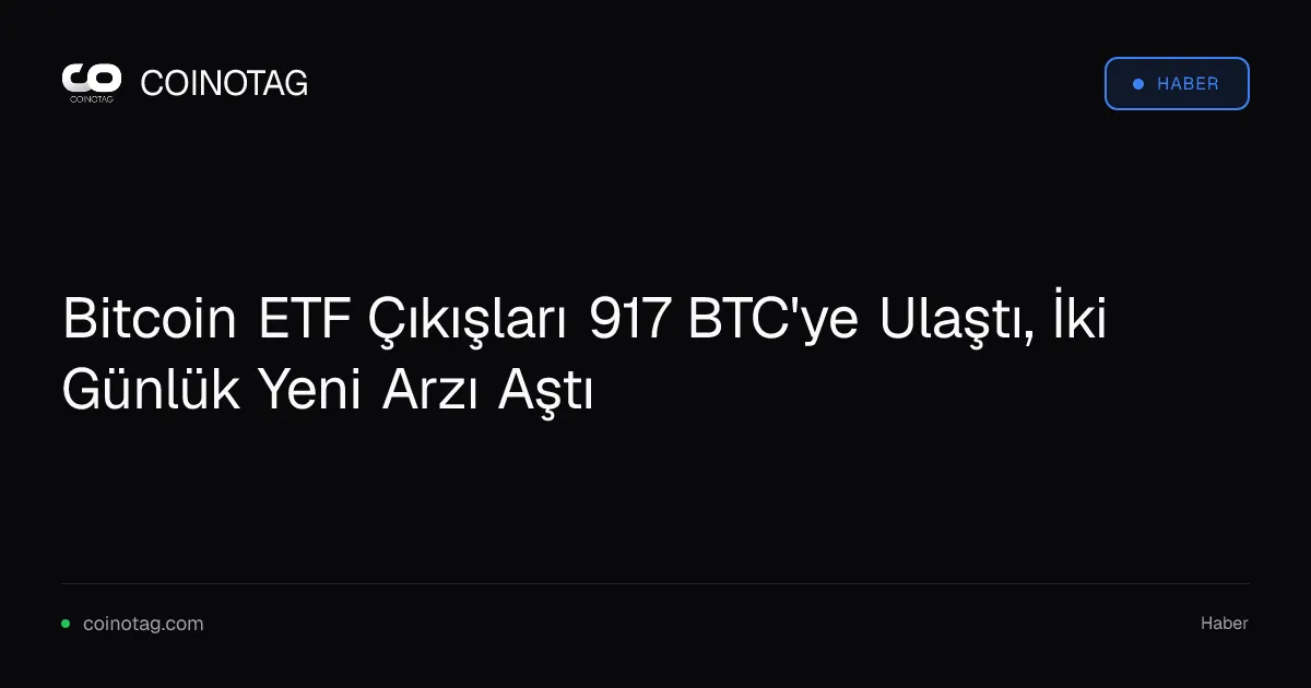 Spot Bitcoin ETF'lerinden 917 BTC çıkışı, yeni arzı aşıyor