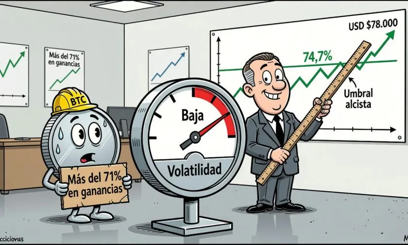 Bitcoin muestra baja volatilidad mientras su ratio de ganancias se aproxima a un umbral clave