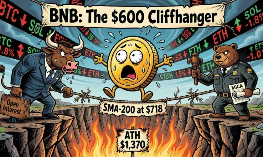 BNB se aferra a los USD $600 mientras el volumen se desploma un 40% ante la incertidumbre