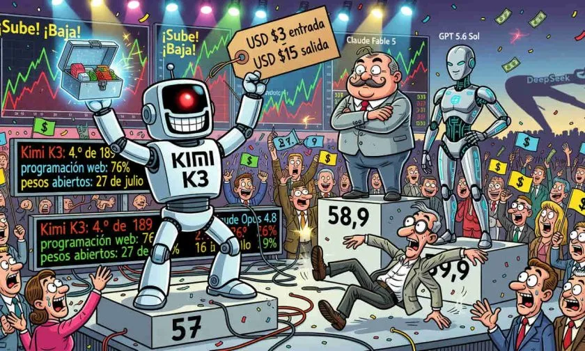 Kimi K3 supera a Claude Opus 4.8, pero queda detrás de Fable 5 y GPT 5.6 Sol