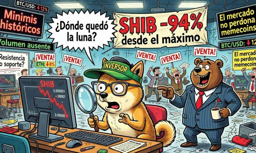 Shiba Inu acumula caída del 66,59% en un año y volumen en mínimos históricos