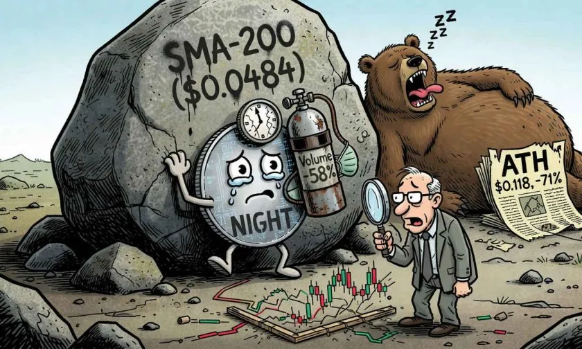 Midnight ($NIGHT) rebota ligeramente mientras el volumen de trading se desploma un 58%