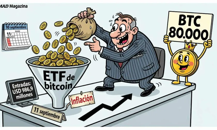Entradas netas de ETF de bitcoin alcanzan USD $987 millones, impulsadas por BlackRock
