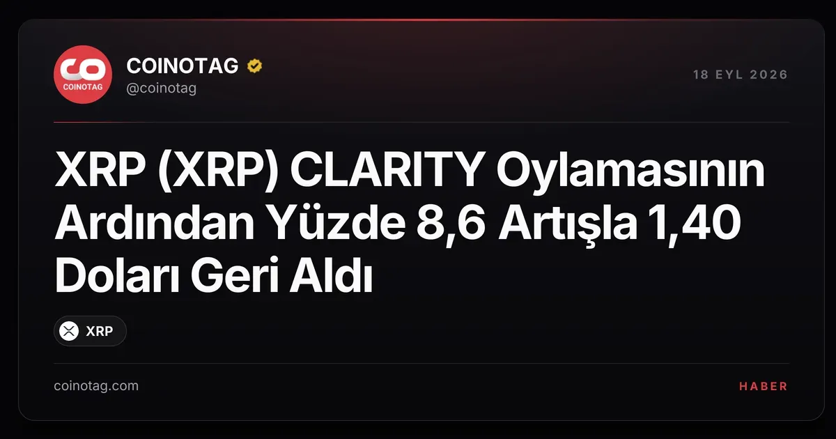 XRP, CLARITY oylaması sonrası yüzde 8,6 artışla 1,40 dolara yükseldi