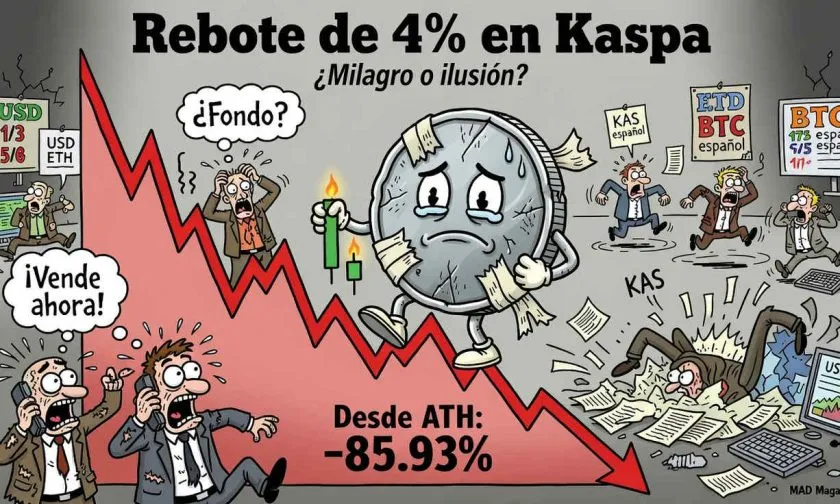 Kaspa (KAS) rebota un 4% en 24 horas mientras la presión vendedora sigue dominando el largo plazo