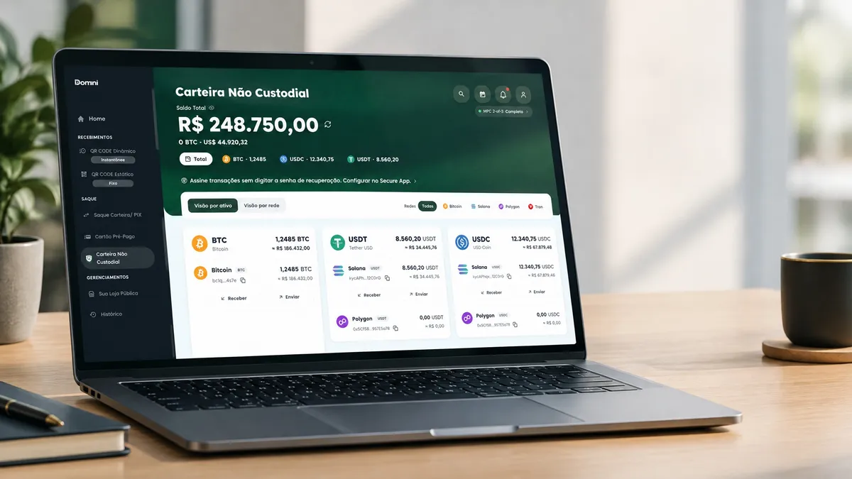 DominiPay une controle de ativos digitais e Pix em nova carteira