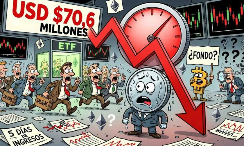 Ethereum ETFs rompen una racha positiva y registran salidas por USD $70,6 millones