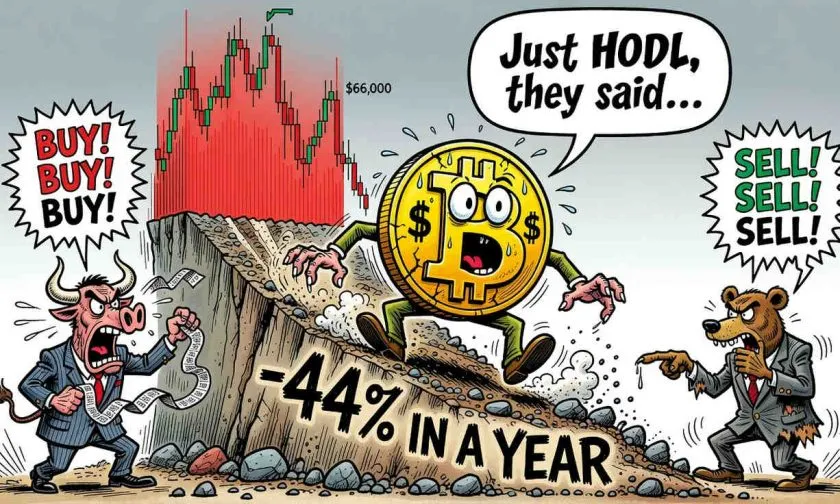 Bitcoin forcejea en los USD $66.000: el repunte semanal choca contra la SMA-90 mientras los inversores evalúan un desplome anual del 44%