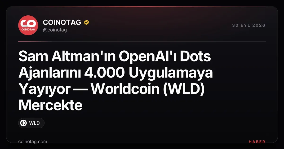 Sam Altman'ın OpenAI'ı Dots Ajanlarını 4.000 Uygulamaya Yayıyor — Worldcoin (WLD) Mercekte