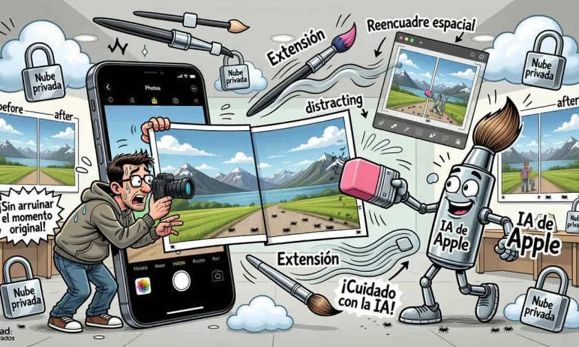 Apple lleva edición con IA a Fotos con reencuadre espacial, limpieza mejorada y extensión
