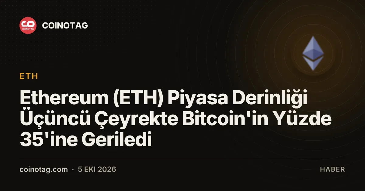 Ethereum (ETH) Piyasa Derinliği Üçüncü Çeyrekte Bitcoin'in Yüzde 35'ine Geriledi