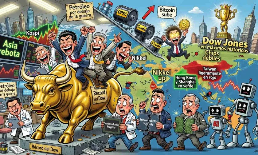 Acciones asiáticas repuntan tras récord del Dow, pero persiste la debilidad en chips e IA