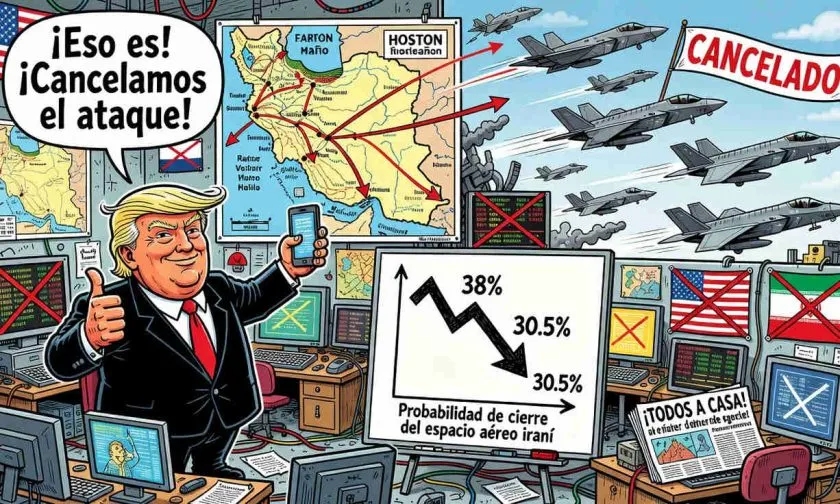 Trump cancela ataque contra Irán: probabilidad de cierre aéreo cae a 30,5%