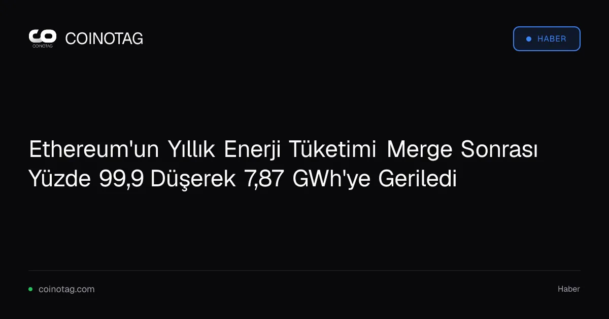 Ethereum'un Yıllık Enerji Tüketimi Merge Sonrası Yüzde 99,9 Düşerek 7,87 GWh'ye Geriledi