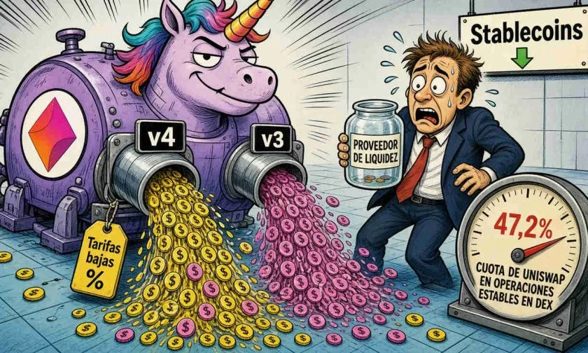 Uniswap v3 y v4 concentran el 47,2% del volumen de stablecoins en DEX