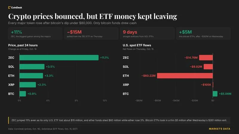 Bitcoin recovers past $82,000 while ZEC surges 11% despite ongoing ETF outflows