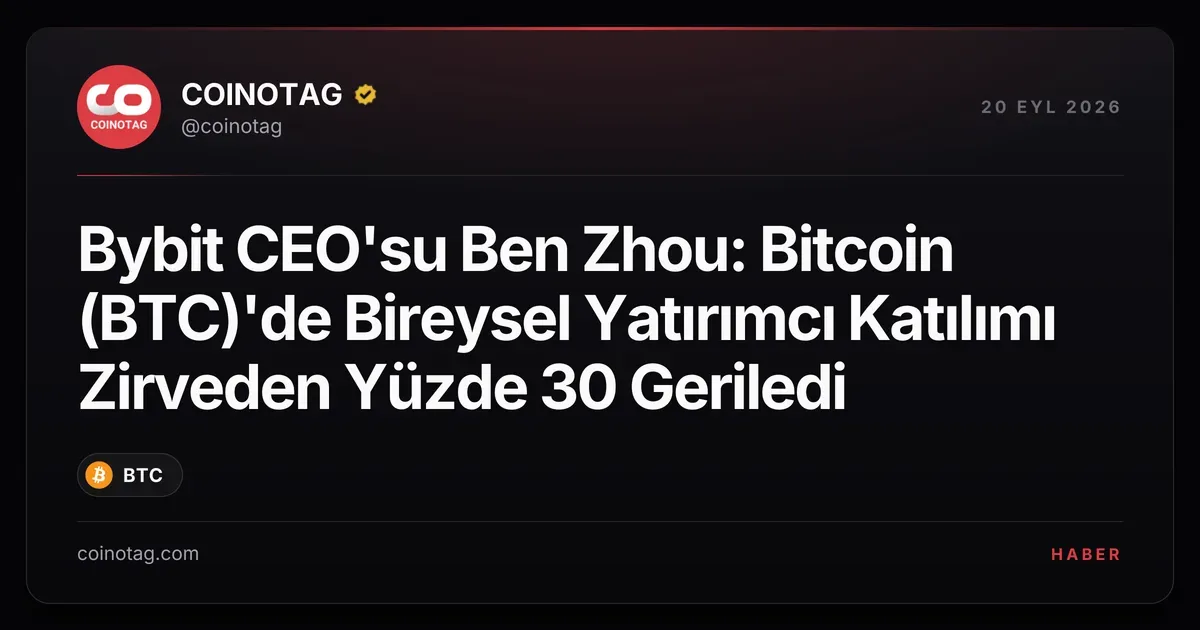 Bybit CEO'su Ben Zhou: Bitcoin (BTC)'de Bireysel Yatırımcı Katılımı Zirveden Yüzde 30 Geriledi