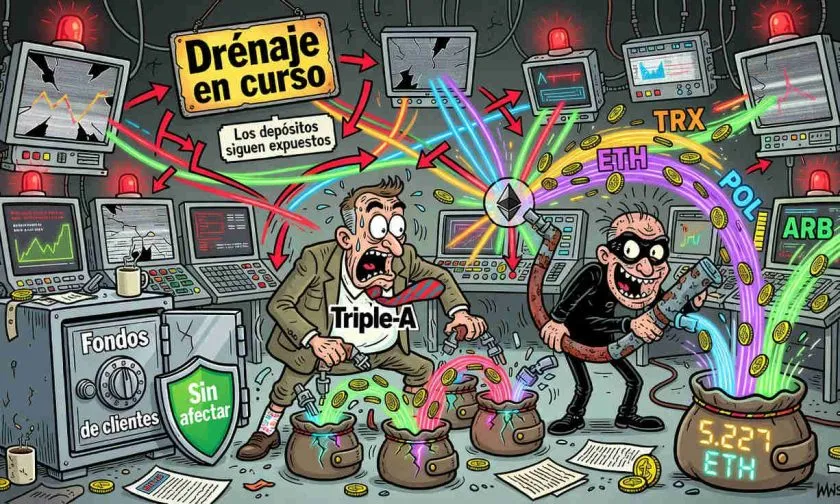 Triple-A sufre un drenaje de USD $9.700.000 en sus billeteras calientes