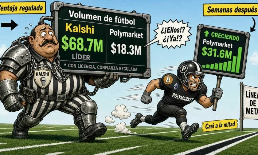 Polymarket alcanza el 43,8% del volumen de fútbol de Kalshi en pocos meses