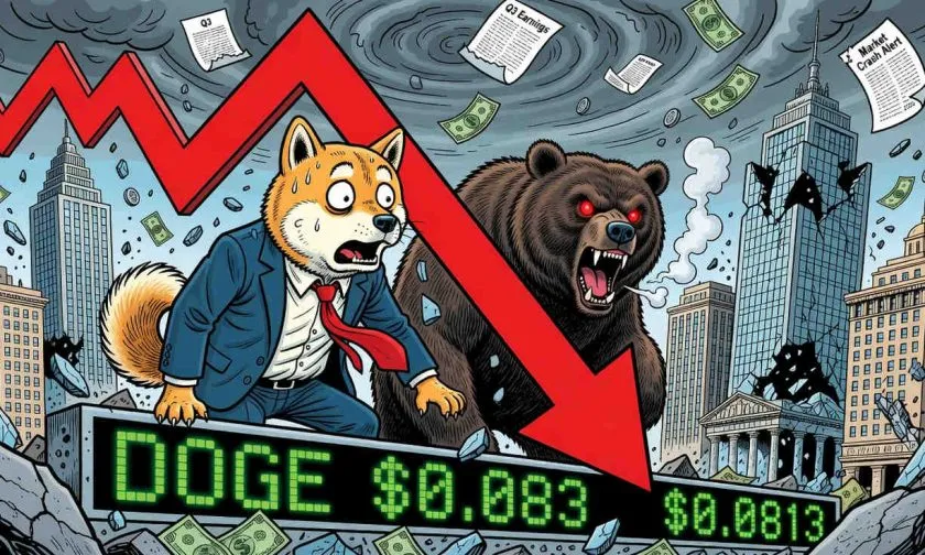 DOGE se desploma un 5% mientras el soporte de $0.08 se tambalea
