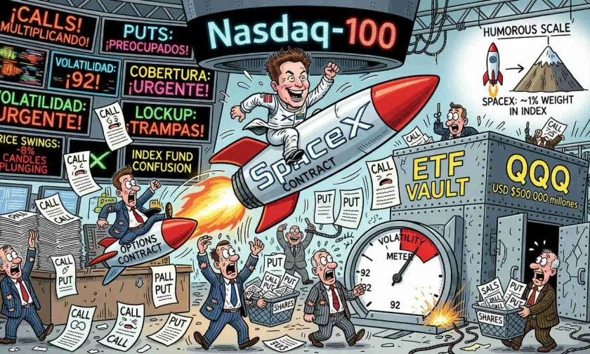 SpaceX entra al Nasdaq-100 y sacude el mercado de opciones con fiebre alcista