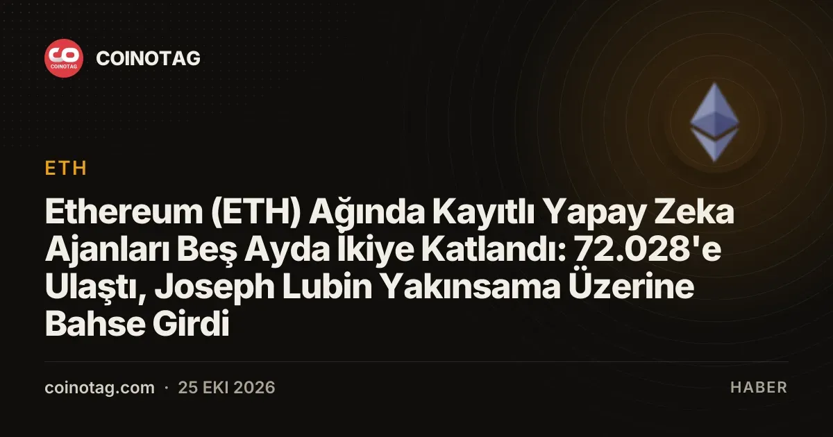 Ethereum (ETH) Ağında Kayıtlı Yapay Zeka Ajanları Beş Ayda İkiye Katlandı: 72.028'e Ulaştı, Joseph Lubin Yakınsama Üzerine Bahse Girdi