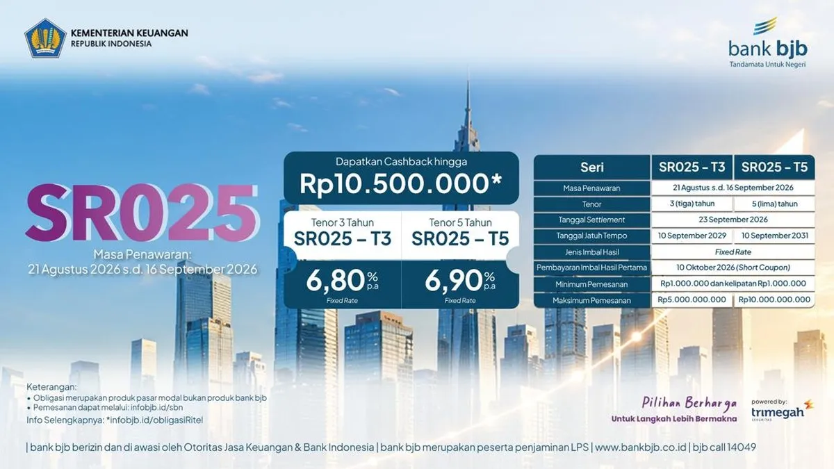 Sukuk Ritel SR025 dari bank bjb tawarkan investasi mulai Rp1 juta