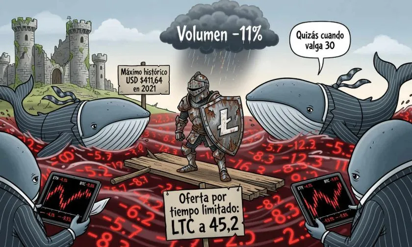 Litecoin (LTC) al borde del abismo: La defensa de los USD $44,35 marcará su destino