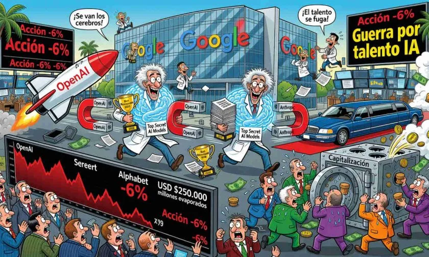 Alphabet se hunde 6% tras fuga de talento clave de Google hacia OpenAI y Anthropic