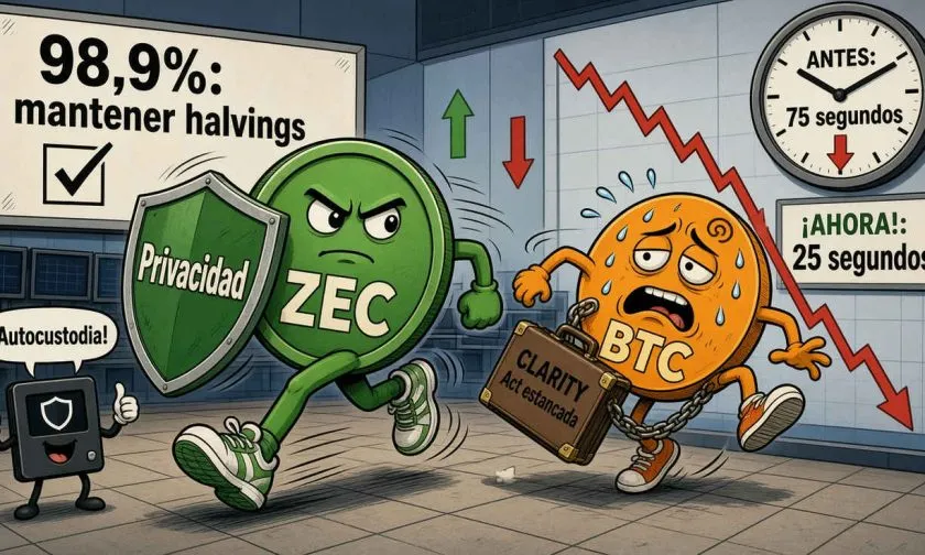 Zcash avanza más de 7% mientras Bitcoin retrocede tras voto por halvings