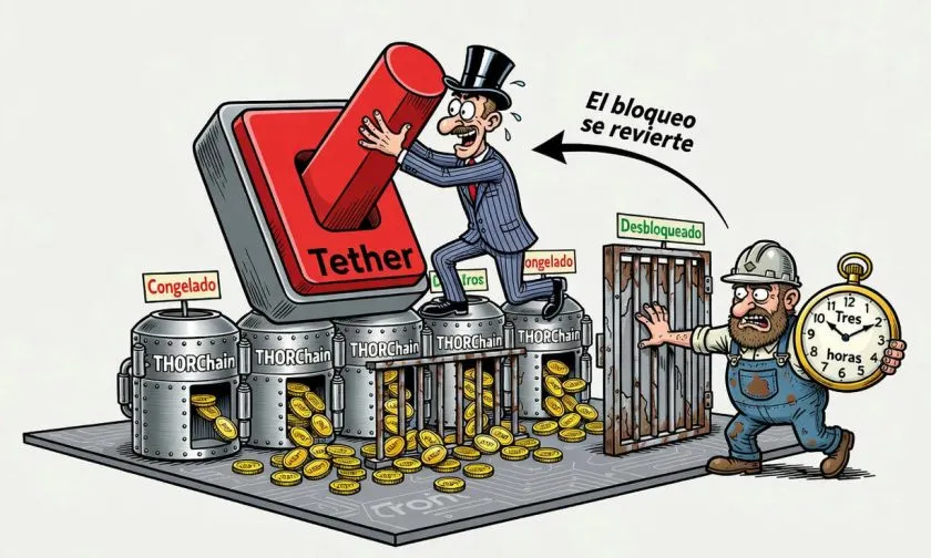 Tether revertida tras bloquear 1,45 millones de USDT en THORChain