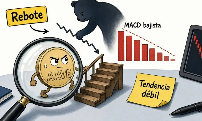 AAVE rebota un 2,73% pero enfrenta resistencia técnica y bajo volumen
