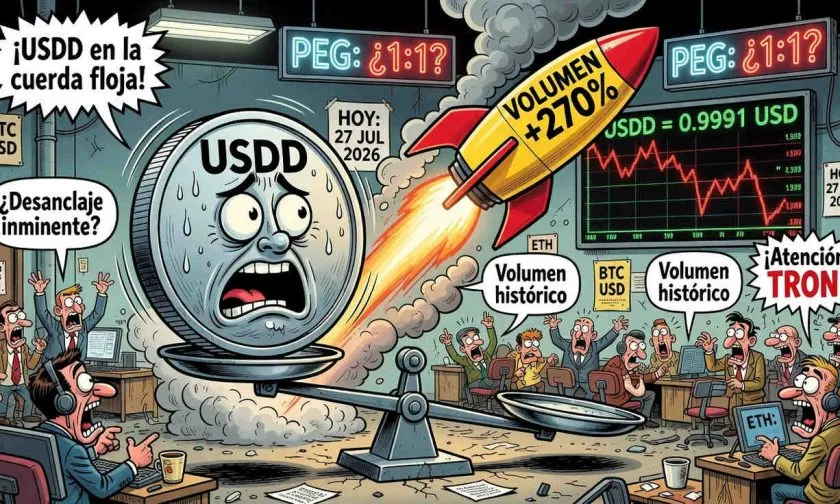 USDD ($USDD) el 27 de julio de 2026: volumen se dispara +270% y el precio pone a prueba el anclaje