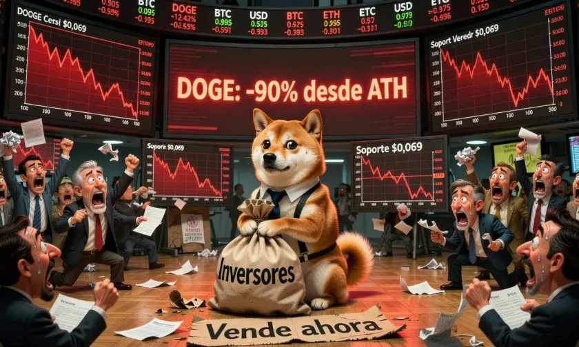 Dogecoin se mantiene en $0,07 tras caer 90% desde su máximo en 2021