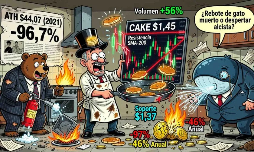 PancakeSwap (CAKE) amenaza con romper resistencia clave de 200 días mientras el volumen explota un 56%