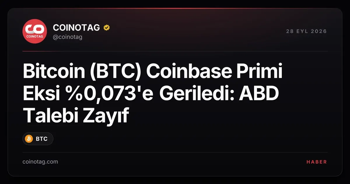 Bitcoin (BTC) Coinbase Primi Eksi %0,073'e Geriledi: ABD Talebi Zayıf