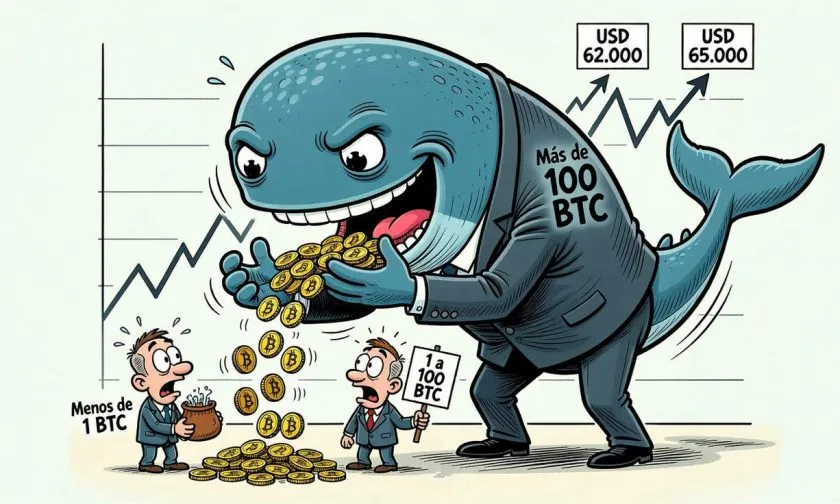 Ballenas adquirieron 60.000 bitcoins en agosto, mientras pequeños vendedores liquidaron 47.000