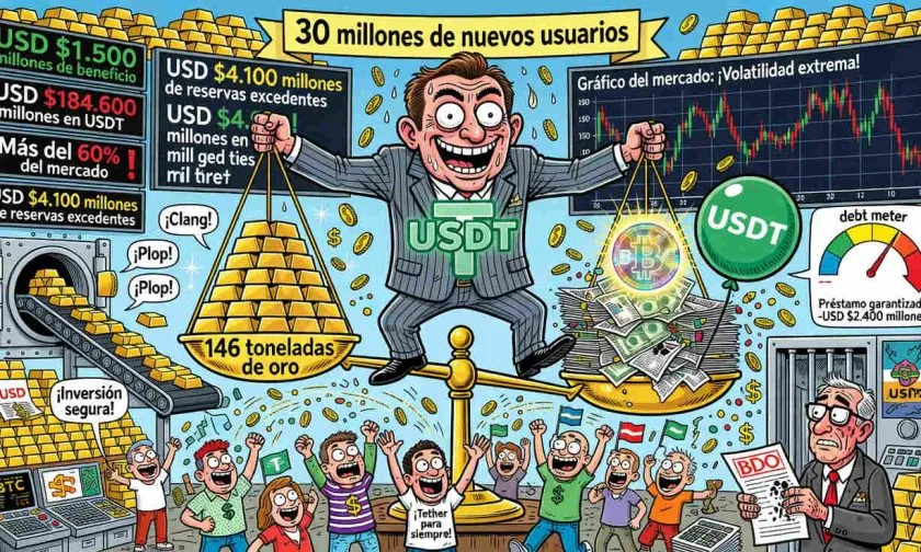 Tether registra USD $1.500 millones de beneficio y eleva sus reservas de oro
