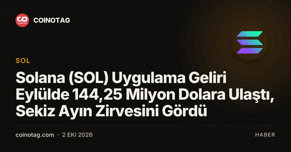 Solana (SOL) Uygulama Geliri Eylülde 144,25 Milyon Dolara Ulaştı, Sekiz Ayın Zirvesini Gördü