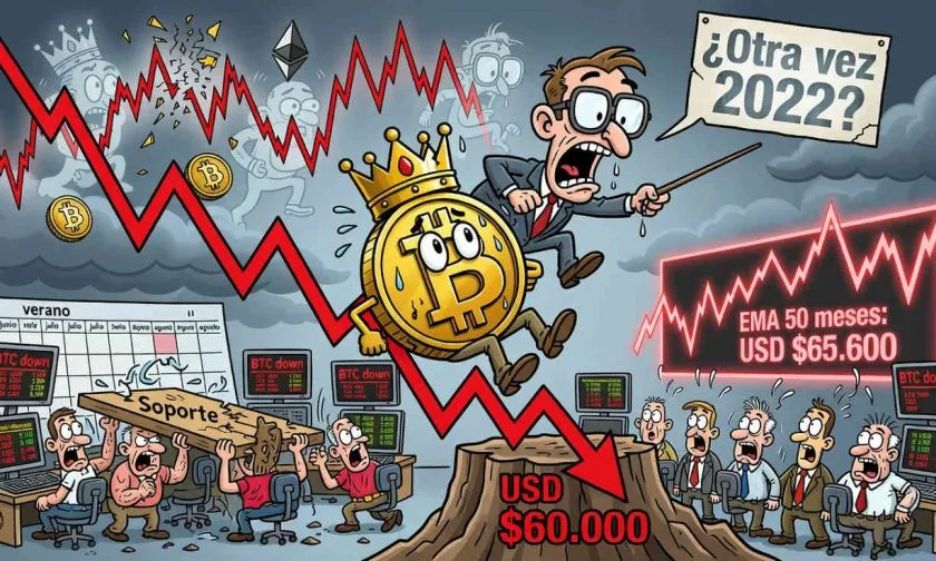 Bitcoin cae hacia USD $60.000 y un analista advierte ecos del colapso de 2022