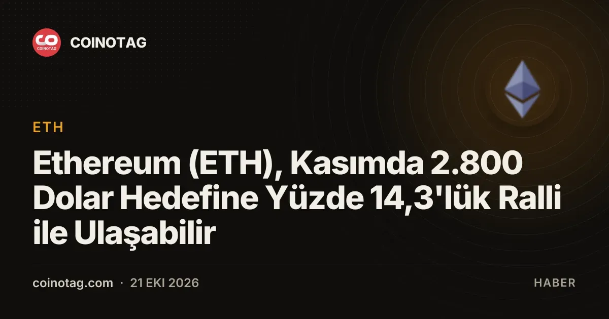 Ethereum (ETH), Kasımda 2.800 Dolar Hedefine Yüzde 14,3'lük Ralli ile Ulaşabilir