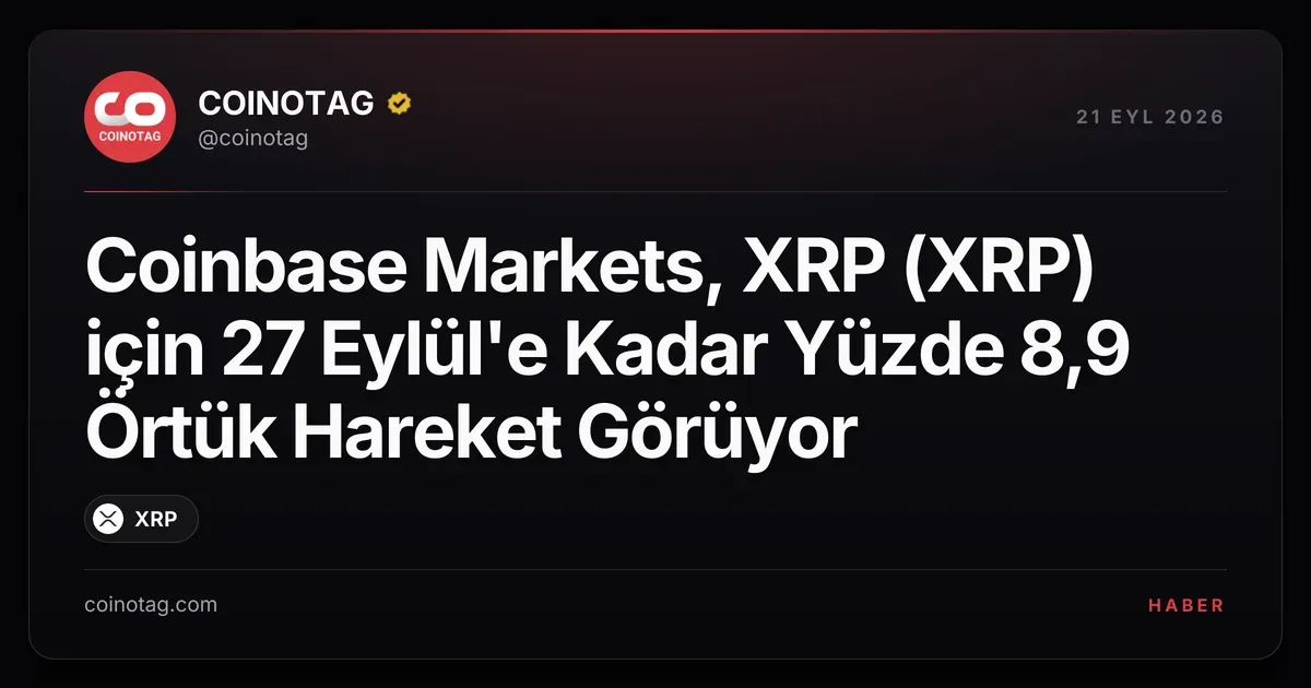 Coinbase Markets, XRP (XRP) için 27 Eylül'e Kadar Yüzde 8,9 Örtük Hareket Görüyor