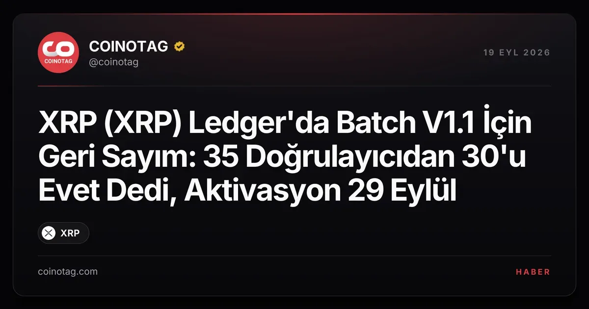 XRP Ledger'da Batch V1.1 aktivasyonu için 30 doğrulayıcı onay verdi