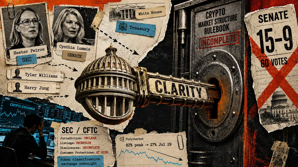 Key crypto leaders depart, lowering CLARITY legislation passage odds to 27%